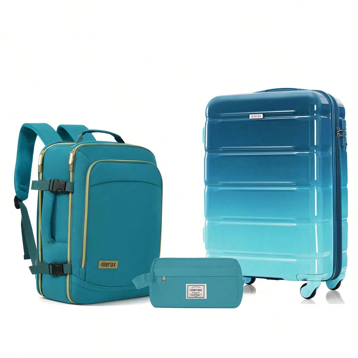 Toiletry Bag Tsa - MERAX 3点セットの旅行用バッグ - 20インチのチェックイン可能なスーツケース、TSAロック付き、旅行用ダッフルバッグ、ウェット＆ドライ用の洗面用具入れバッグ、ブルー