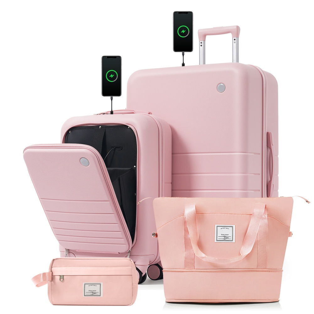Toiletry Bag Tsa - USB充電ポート付き4ピースラゲージセット - 20インチ機内持ち込み用（ノートパソコン用フロントオープン）、28インチチェックインスーツケース（TSAロック付き）、トラベルダッフルバッグ、乾湿分離トイレタリーバッグ