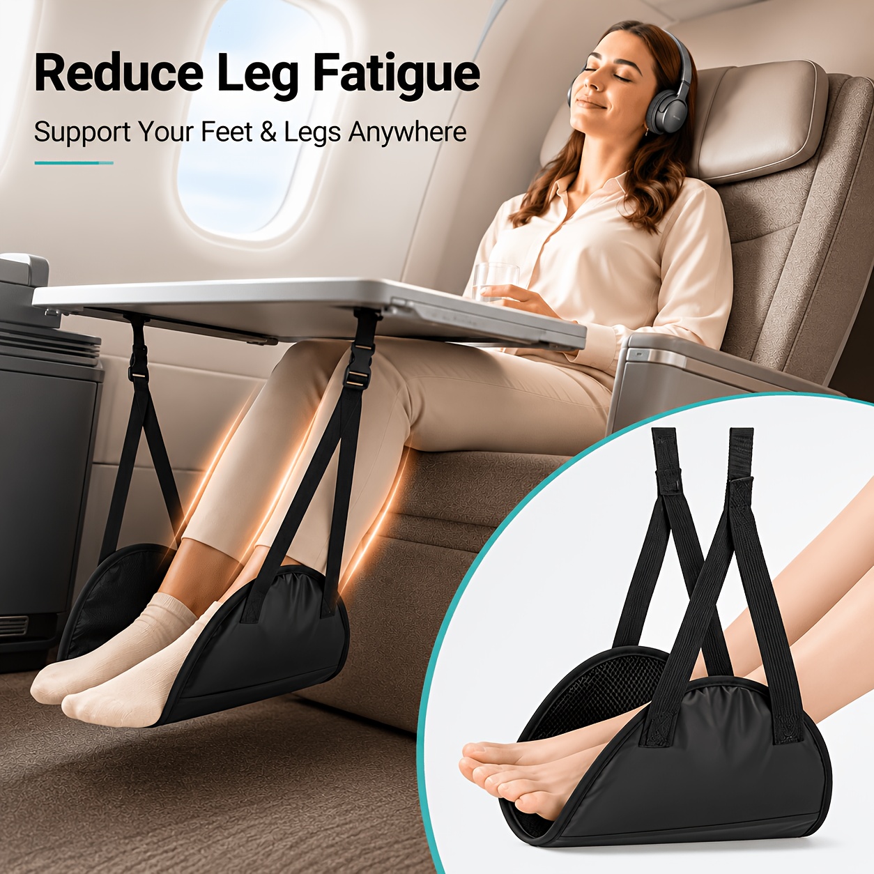 Travel Accessories For Train - 1個入り、調整可能な旅行用フットレストハンガー。持ち運び可能なソフトなポリエステル素材で、飛行機や電車、オフィスでの使用に最適。足の疲れを軽減します。