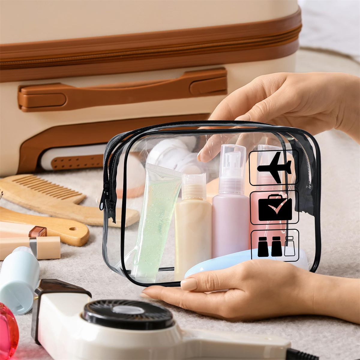 Toiletry Bag Tsa - 1個入り透明トイレタリーTSA承認済みトラベルバッグ、機内持ち込み、空港航空アクセサリー対応バッグ、クォートサイズ女性用Mサイズ