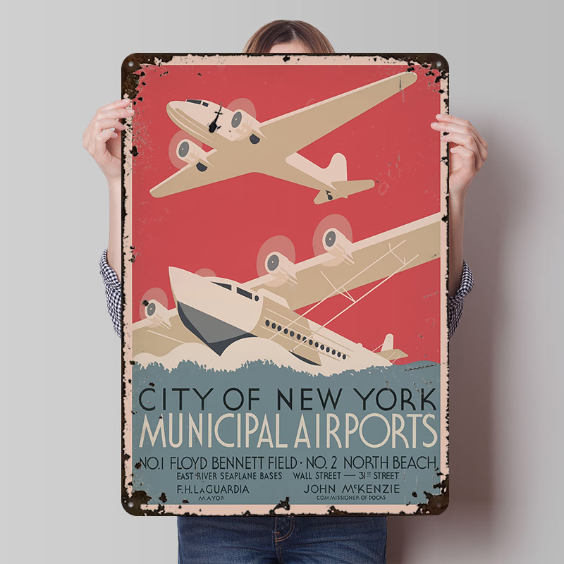 Travel Accessories New York - ヴィンテージニューヨークニューヨーク空港旅行プリントポスターカスタマイズされた壁アートレトロヴィンテージメタルブリキ看板ホームルームアクセサリー用