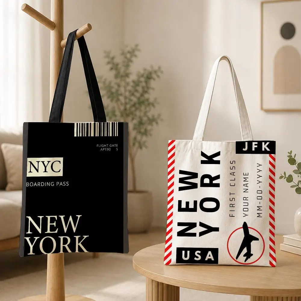 Travel Accessories New York - ニューヨーク ボーディングパス収納バッグ 女性用キャンバストートバッグ、学校、仕事、旅行、ギフトに最適な再利用可能なショルダーショッピングバッグ