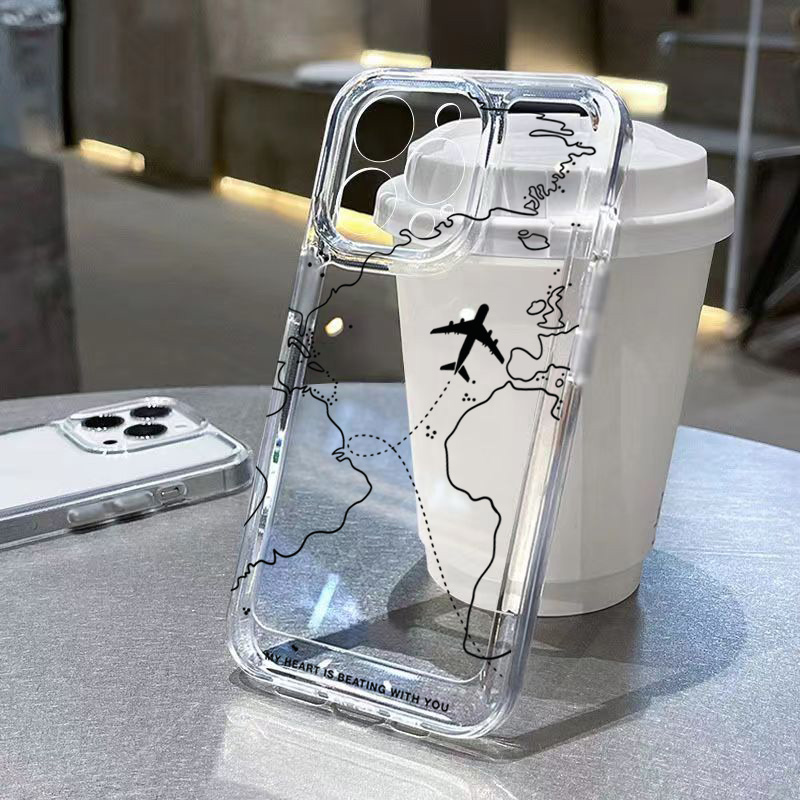 Travel Accessories Iphone - 旅行にインスパイアされた飛行機のルート柄クリアスマホケース iPhone 17 16 Pro Max