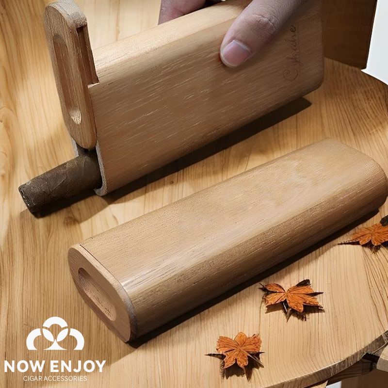 Travel Accessories - ポータブルシガーケース 天然杉材 トラベルチューブ 保湿スライドカバーデザイン、ヒュミドール喫煙アクセサリー