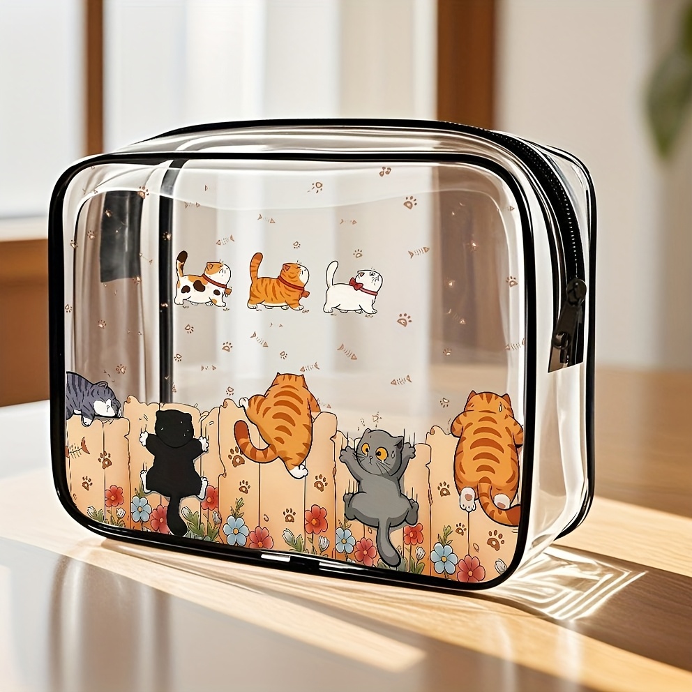 Toiletry Bag Tsa - 透明PVC漫画猫柄プレイヤードメイクアップバッグ＆ポータブルトラベルトイレタリーオーガナイザーバッグ、TSA承認済み
