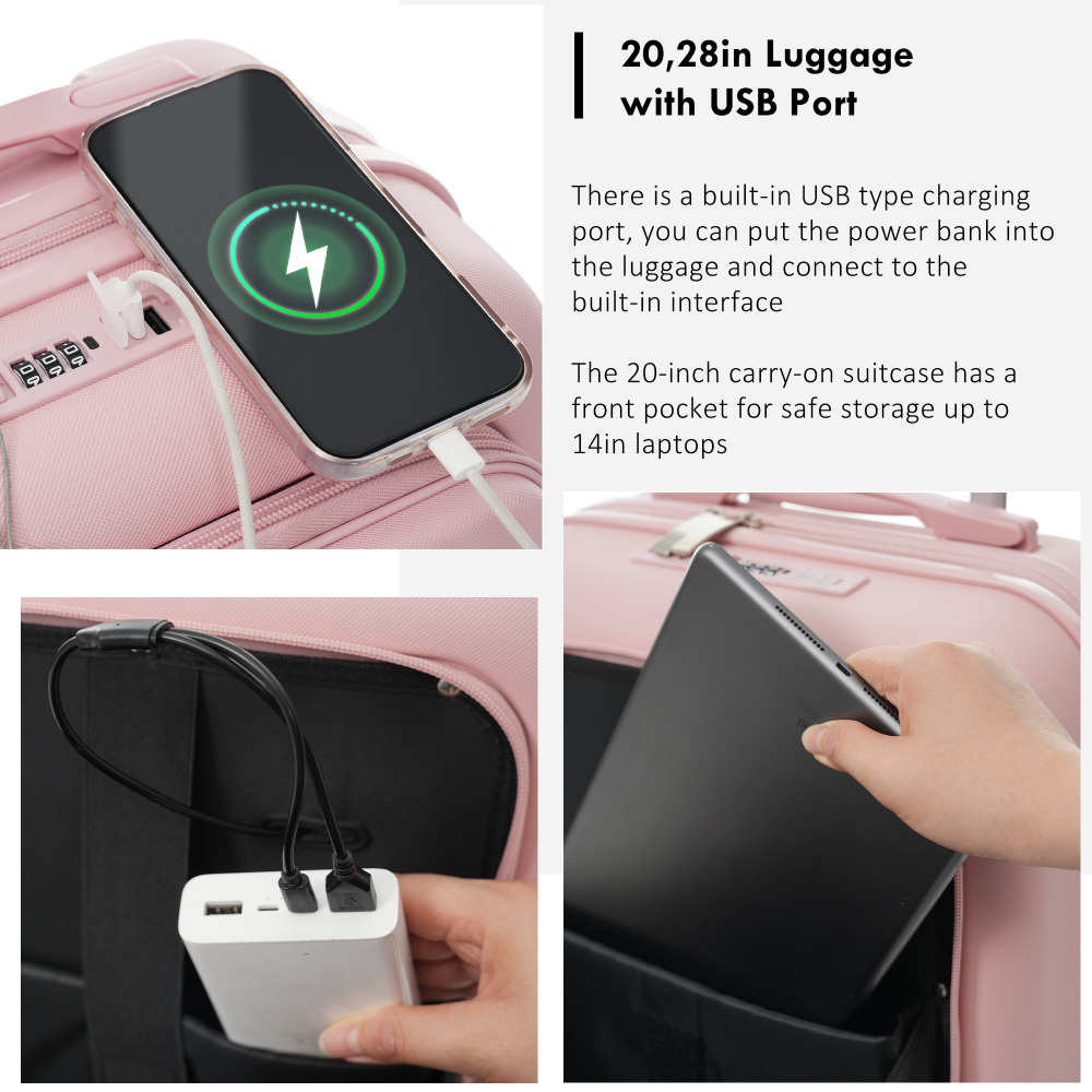 USB充電ポート付き4ピースラゲージセット - 20インチ機 - Toiletry Bag Tsa のレビューと価格