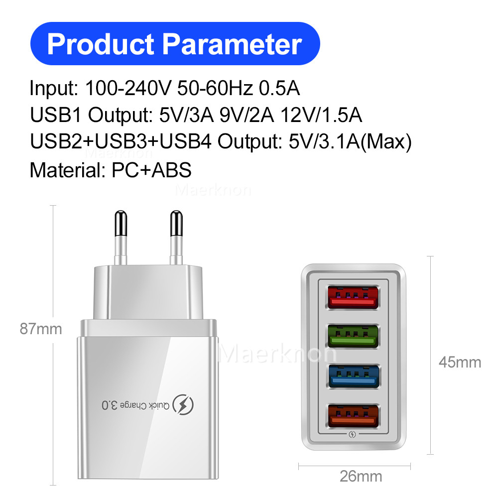 4 USB 高速充電ヘッド EU/US 標準アダプター トラ - Travel Accessories Iphone のレビューと価格